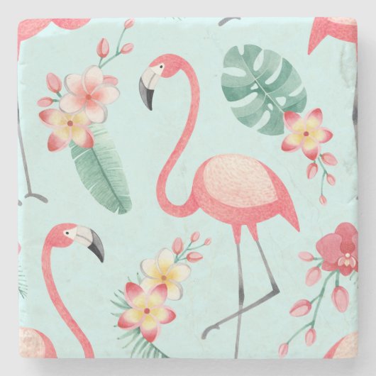 Flamingos Tropical Blume Wasserfarbenes Muster Steinuntersetzer (Vorderseite)