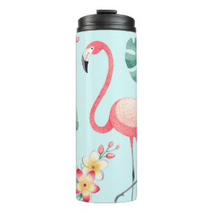 Flamingos Tropical Blume Wasserfarbenes Muster Thermosbecher