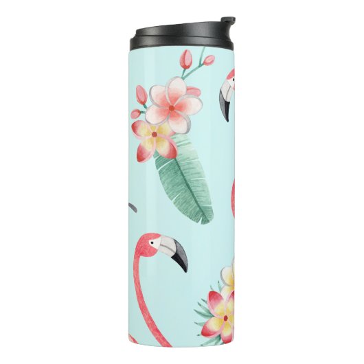 Flamingos Tropical Blume Wasserfarbenes Muster Thermosbecher (Nach links gedreht)