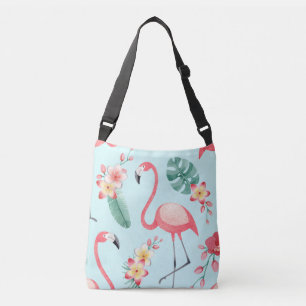 Flamingos Tropical Blume Wasserfarbenes Muster Tragetaschen Mit Langen Trägern