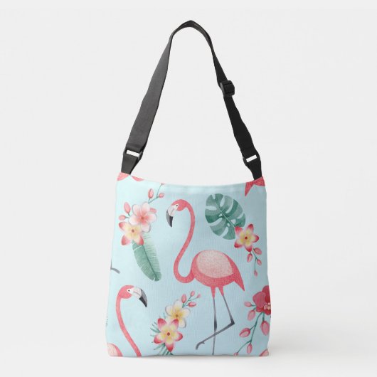 Flamingos Tropical Blume Wasserfarbenes Muster Tragetaschen Mit Langen Trägern (Vorderseite)