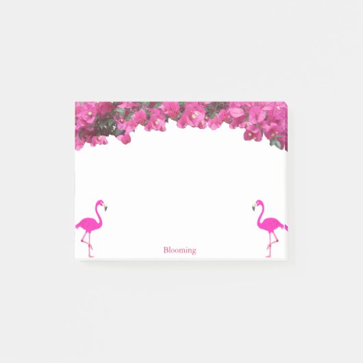 Flamingos & Tropical Magenta Pink Blume auf Weiß Post-it Klebezettel (Vorderseite)