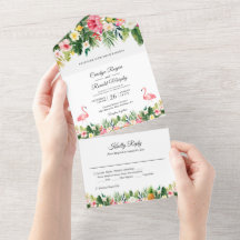 Flamingos Tropical Palm Blätter Floral Wedding