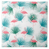 Flamingos Tropical Palmetto Leaf Fronds Fliese (Vorderseite)