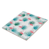 Flamingos Tropical Palmetto Leaf Fronds Fliese (Seite)
