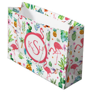 Flamingos & Tropical Pflanze & Blume Muster Große Geschenktüte