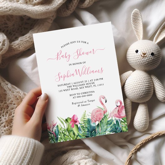 Flamingos Tropical Pink Blume Kinderdusche Einladung