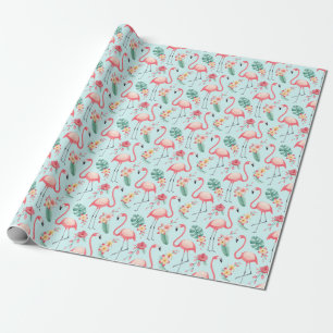 Flamingos Tropische Blumen Aquarell-Muster Geschenkpapier