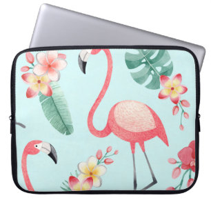 Flamingos Tropische Blumen Aquarell-Muster Laptopschutzhülle