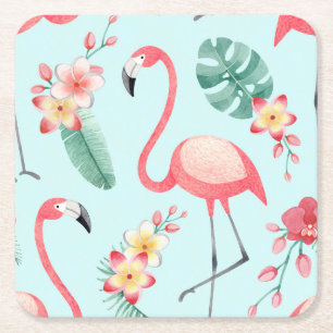 Flamingos Tropische Blumen Aquarell-Muster Rechteckiger Pappuntersetzer