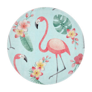Flamingos Tropische Blumen Aquarell-Muster Schneidebrett