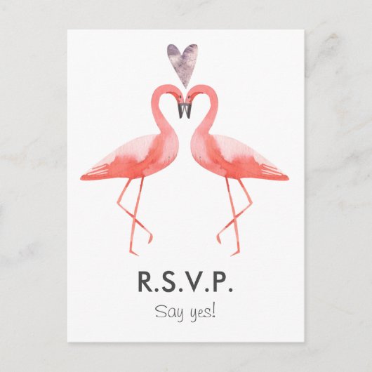Flamingos tropische Hochzeitsstichtraffer-RSVP-Pos Einladungspostkarte (Vorderseite)