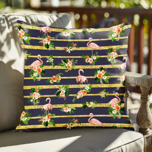Flamingos tropische Streifen Kissen