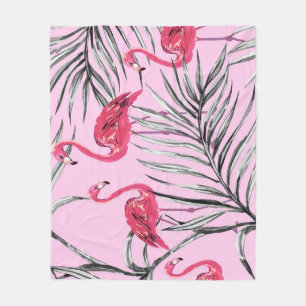 Flamingos, tropische Wasserfarbe Vintage Muster. Fleecedecke