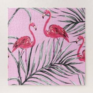 Flamingos, tropische Wasserfarbe Vintage Muster. Puzzle