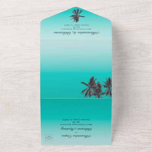 Flamingos Türkis Tropical Beach All In One Einladung (Außenbereich)