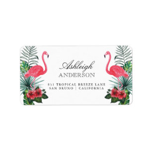 Flamingos und Ananas Tropenflora Adressaufkleber