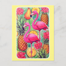 Flamingos und Ananas - Tropenkarte Sommer