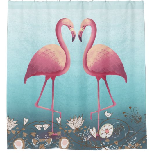 Flamingos und Blume Duschvorhang (Vorderseite)