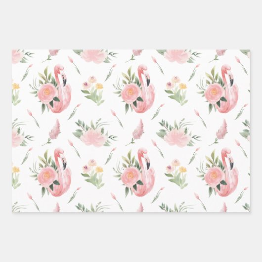 Flamingos und Blume - Papierblätter Geschenkpapier Set (Vorderseite)