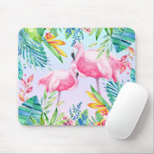 Flamingos und farbenfrohe tropische Blume Mousepad (Mit Mouse)