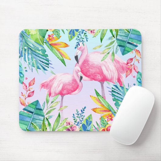 Flamingos und farbenfrohe tropische Blume Mousepad (Mit Mouse)