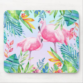 Flamingos und farbenfrohe tropische Blume Mousepad