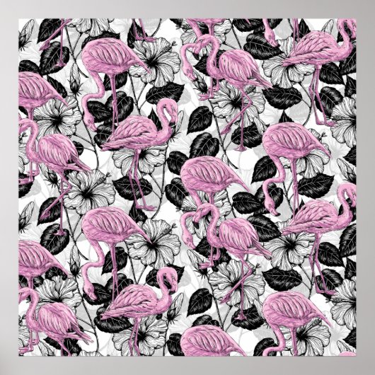 Flamingos und Hibiskus Blume Poster (Vorne)