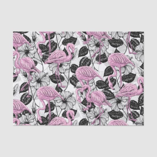 Flamingos und Hibiskus Blume Seidenpapier (Vorderseite)