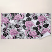 Flamingos und Hibiskus Blume Strandtuch (Vorderseite)