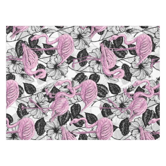 Flamingos und Hibiskus Blume Tischdecke (Vorderseite (Horizontal))
