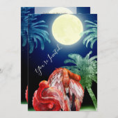 Flamingos und Moon Tropical Beach Hochzeit schlafe Einladung (Vorne/Hinten)