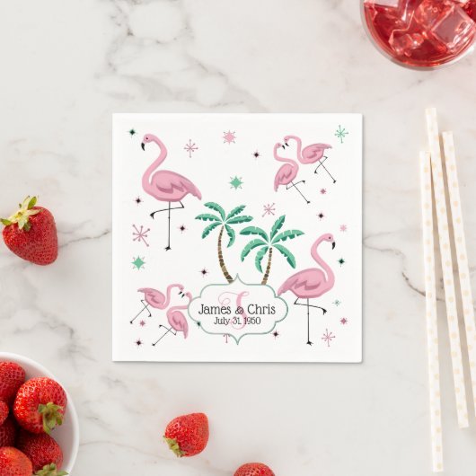 Flamingos und Palm Trees Atomstyle Monogram Serviette (Beispiel)