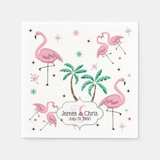 Flamingos und Palm Trees Atomstyle Monogram Serviette (Vorderseite)