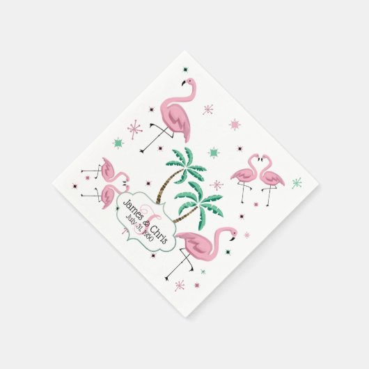 Flamingos und Palm Trees Atomstyle Monogram Serviette (Ecke)