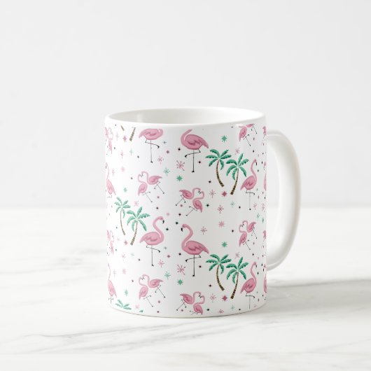 Flamingos und Palme-Atomart-Monogramm Kaffeetasse (VorderseiteRechts)