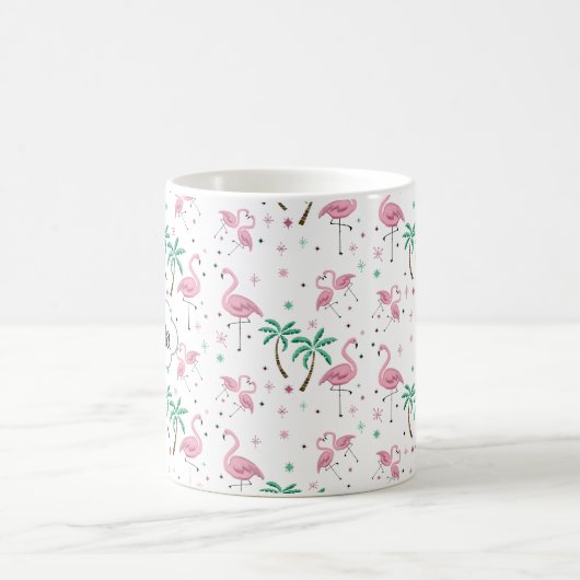 Flamingos und Palme-Atomart-Monogramm Kaffeetasse (Mittel)