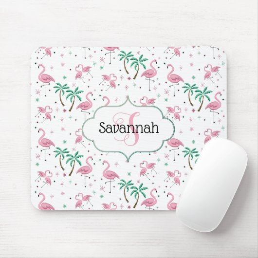 Flamingos und Palme-Atomart-Monogramm Mousepad (Mit Mouse)