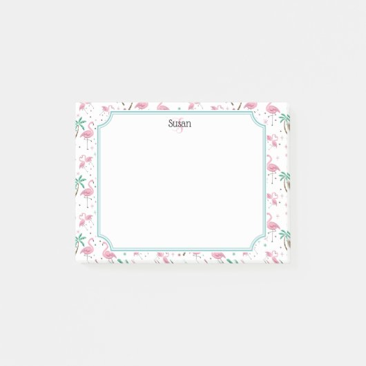 Flamingos und Palme-Atomart-Monogramm Post-it Klebezettel (Vorderseite)