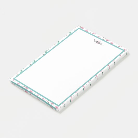 Flamingos und Palme-Atomart-Monogramm Post-it Klebezettel (angewinkelt)