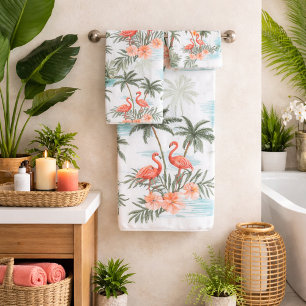 Flamingos und Palmen Bäume Badetuch Set