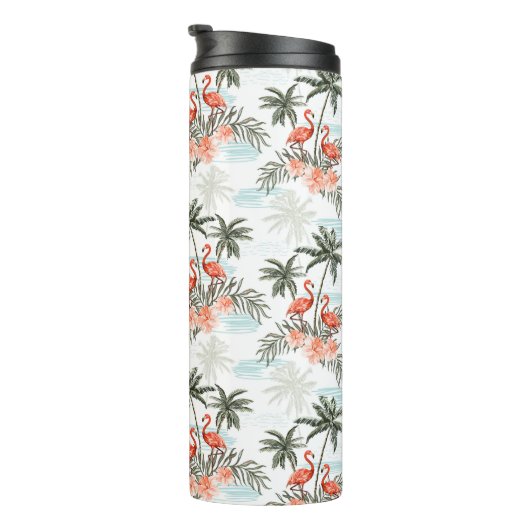 Flamingos und Palmen Bäume Thermal Tumbler Thermosbecher (Nach rechts gedreht)