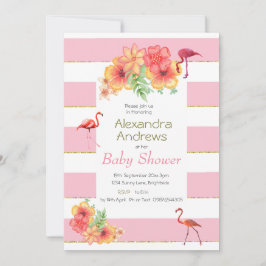 Flamingos und Pink Stripe Babydusche Einladung
