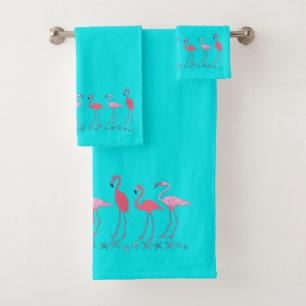 Flamingos und Sea Stars Aqua Blue Badhandtuch Set