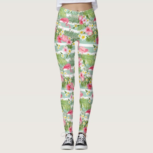 Flamingos und Streifen 2 Leggings (Vorderseite)