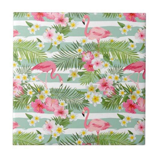 Flamingos und Streifen Fliese (Vorderseite)