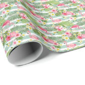 Flamingos und Streifen Geschenkpapier (Rolleneckpunkt)