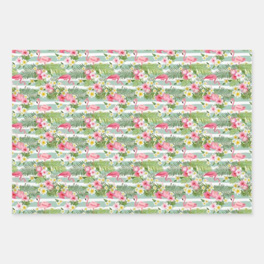 Flamingos und Streifen Geschenkpapier Set (Vorderseite)
