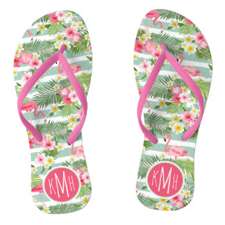 Flamingos und Streifen | Monogramm Badesandalen