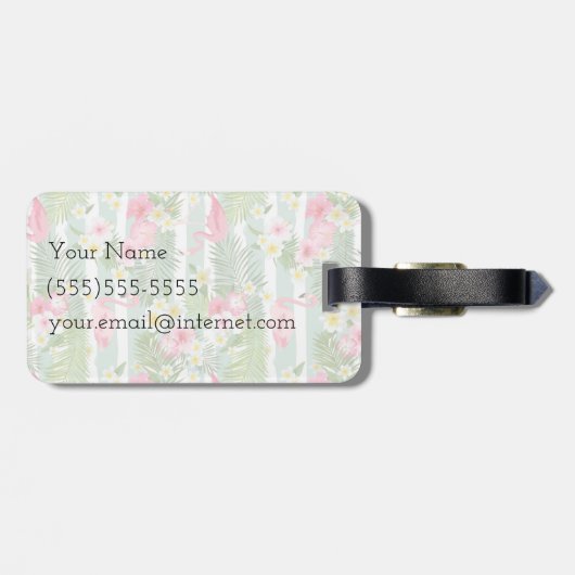 Flamingos und Streifen| Monogramm Gepäckanhänger (Rückseite horizontal)